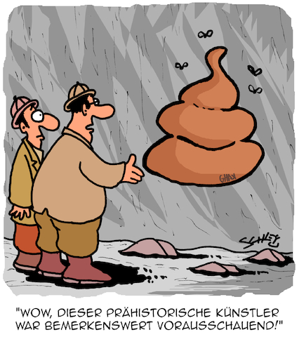 Cartoon: Visionär (medium) by Karsten Schley tagged prähistorisches,kunst,höhlen,steinzeit,alter,geschichte,visionen,künstler,zukunft,forschung,wissenschaft,medien,gesellschaft,prähistorisches,kunst,höhlen,steinzeit,alter,geschichte,visionen,künstler,zukunft,forschung,wissenschaft,medien,gesellschaft