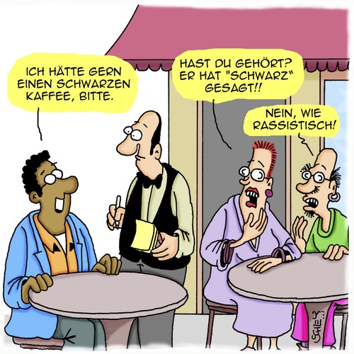 Cartoon: Voll rassistisch!! (medium) by Karsten Schley tagged rassismus,politik,sprache,linke,einwanderung,migration,europa,political,correctness,rassismus,politik,sprache,linke,einwanderung,migration,europa,political,correctness