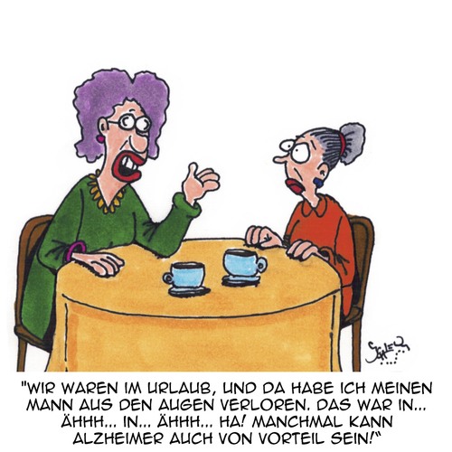 Cartoon: Vorteil (medium) by Karsten Schley tagged urlaub,reisen,ehe,liebe,beziehungen,krankheiten,alzheimer,männer,frauen,urlaub,reisen,ehe,liebe,beziehungen,krankheiten,alzheimer,männer,frauen