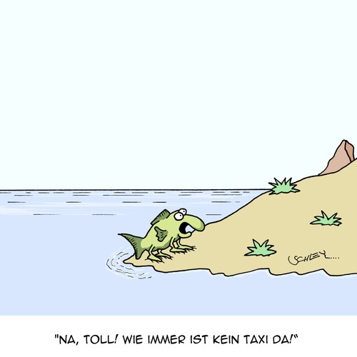 Cartoon: Wie IMMER!!! (medium) by Karsten Schley tagged prähistorisches,geschichte,evolution,tiere,amphibien,taxis,verkehr,prähistorisches,geschichte,evolution,tiere,amphibien,taxis,verkehr