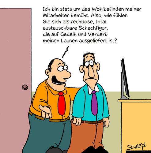 Cartoon: Wohlbefinden (medium) by Karsten Schley tagged wirtschaft,arbeitnehmer,arbeitgeber,gesellschaft,geld,business,wirtschaft,arbeitgeber,arbeitnehmer,gesellschaft,arbeit,job,beruf,karriere,unternehmen,firma,angestellte,mitarbeiter,chef