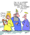 Cartoon: Begnadet (small) by Karsten Schley tagged himmel,musik,paradies,technik,gott,religion,engel,qualität,gesundheit,unterhaltung