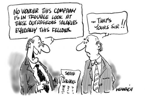 Cartoon: Overpaid (medium) by John Meaney tagged money,ceo,salary