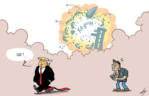 Cartoon: 5... 4... 3... 2... 1... Fail (medium) by rodrigo tagged usa,unitedstates,spacex,elonmusk,donaldtrump,space,rocket,president,starship,musk,explosion,accident,humanity,texas,billionaire,science,economy,business,international,politics,trump,tesla,usa,unitedstates,spacex,elonmusk,donaldtrump,space,rocket,president,starship,musk,explosion,accident,humanity,texas,billionaire,science,economy,business,international,politics,trump,tesla
