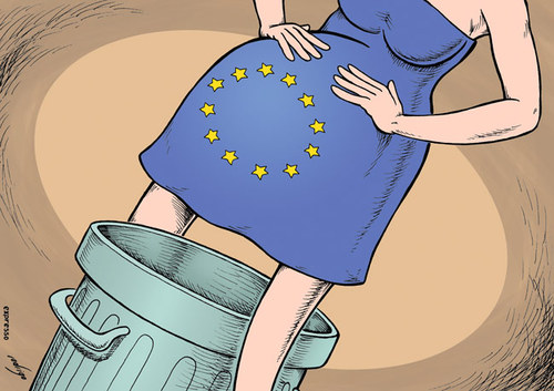 Cartoon: Abortion in Europe (medium) by rodrigo tagged abortion,europe,european,union,eu,children,women,society,family