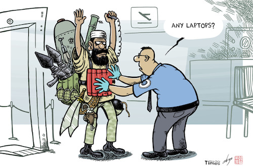 Cartoon: Airparanoia (medium) by rodrigo tagged airport,security,terror,isis,terrorism,laptop,computer,electronic,devices,ban,airplane,attack,politics,international