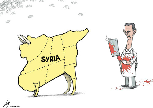 Cartoon: Assad the butcher (medium) by rodrigo tagged syria,president,bashar,al,assad,bloodshed,demonstration,protest,killing