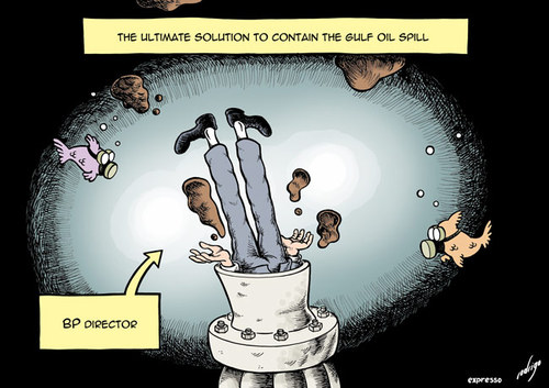 Cartoon: BP gusher (medium) by rodrigo tagged gulf,mexico,oil,spill,bp,environment,accident,bird,company,fuel,gusher