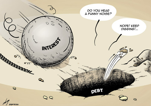 Cartoon: Credit adventure (medium) by rodrigo tagged money,bank,recession,crisis,interest,debt,credit
