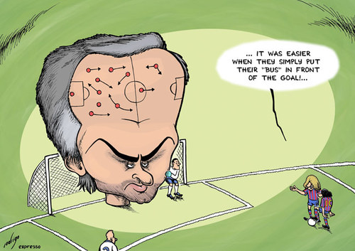 Cartoon: Defensive tactics by Mourinho (medium) by rodrigo tagged jose,mourinho,football,inter,milan,italy,champions,league,barcelona,messi,puyol,final,soccer