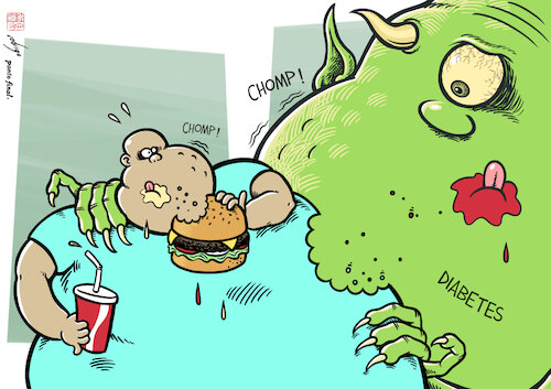 Cartoon: Diabeast (medium) by rodrigo tagged diabetes,people,worldwide,international,study,global,analysis,statistics,health,obesity,food,habits,sugar,diet,medicine,doctors,lifestyle,fat,science,who,diabetes,people,worldwide,international,study,global,analysis,statistics,health,obesity,food,habits,sugar,diet,medicine,doctors,lifestyle,fat,science,who