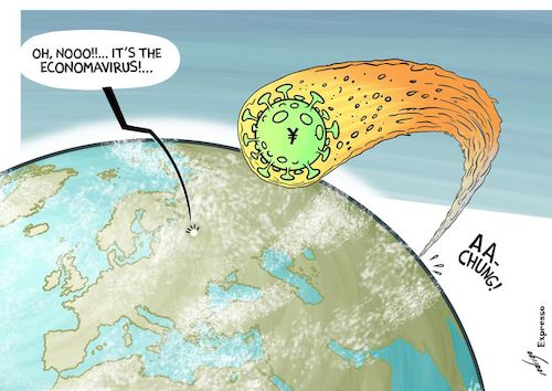 Cartoon: Economavirus (medium) by rodrigo tagged wuhan,coronavirus,health,china,economy,world,global,business,virus