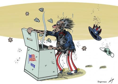 Cartoon: Election wars (medium) by rodrigo tagged usa,presidential,elections,president,donald,trump,joe,biden,uncle,sam,polls,ballot,vote,voter,republicans,democrats,politics,america,us,covid19,coronavirus