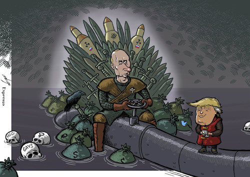 Cartoon: Game of Tyrants (medium) by rodrigo tagged russia,usa,putin,trump,oil,gas,economy,gays,ngo,women,warfare,autocracy,authoritarianism