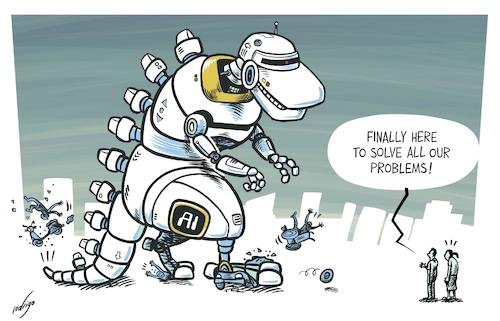 Cartoon: Good luck pausing it (medium) by rodrigo tagged ai,artificialintelligence,technology,economy,society,international,systems,computer,internet,data,chatgpt,robotics,robots,work,jobs,politics,godzilla,dystopia,ai,artificialintelligence,technology,economy,society,international,systems,computer,internet,data,chatgpt,robotics,robots,work,jobs,politics,godzilla,dystopia