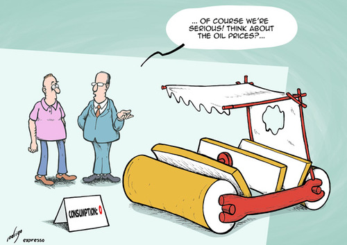 Cartoon: High fuel prices (medium) by rodrigo tagged oil,fuel,price,car,transport,pollution,economy,crisis,opec