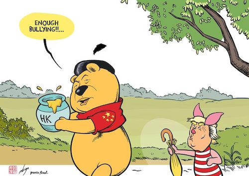 Cartoon: Honey Kong (medium) by rodrigo tagged hong,kong,usa,china,washington,beijing,protest,law,politics,international,trade,war,freedom,xi,jinping,trump,winnie,the,pooh,piglet