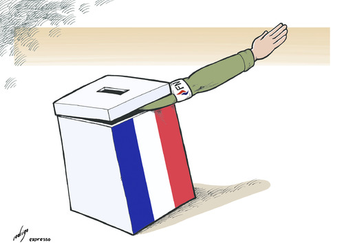 Cartoon: Le Pendora.s box (medium) by rodrigo tagged france,elections,extreme,right,marine,le,pen,national,front,fn,pandora