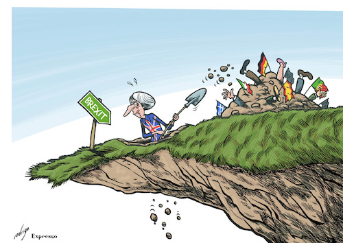 Cartoon: Not so good bye (medium) by rodrigo tagged uk,britain,theresa,may,economy,brexit,eu,european,union,europe,crisis