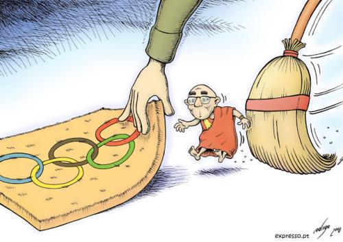 Cartoon: Olympic image cleaning (medium) by rodrigo tagged olympic,games,beijing,2008,sport,human,rights,dalai,lama,tibet