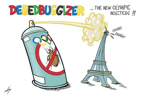 Cartoon: Olymplague (medium) by rodrigo tagged paris,france,plague,bedbugs,olympicgames,entomophobia,health,safety,olympic,games,sport,society,environment,nature,bugs,international,insects,people,tourism