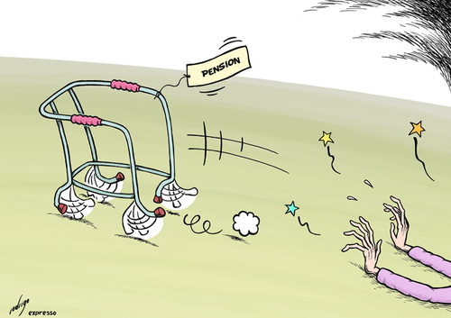 Cartoon: Pensions disappear (medium) by rodrigo tagged pension,elderly,old,senior,citizen,social,welfare,retired