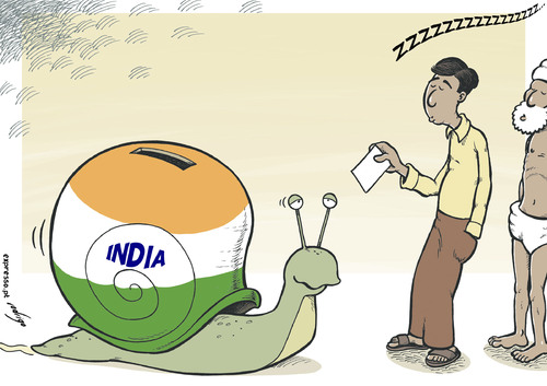Cartoon: Snailections (medium) by rodrigo tagged india,elections,voting,people,population,campaign