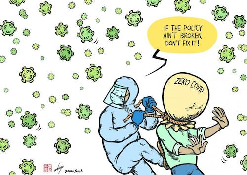 Cartoon: Suffocating policy (medium) by rodrigo tagged covid19,china,health,pandemic,coronavirus,policy,sales,economy,industry,lockdowns,economic,activity,zero,covid,strategy,public,vaccine