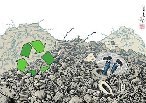 Cartoon: The other waste around (medium) by rodrigo tagged recycling,environment,climate,climatechange,waste,trash,garbage,plastic,metal,paper,industry,economy,business,humanity,earth,planet