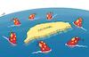 Cartoon: Sharky air siege (small) by rodrigo tagged china taiwan military warplanes defence territory drills air waters island tensions usa war fighters airplanes international politics