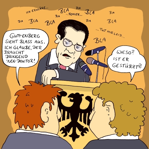 Cartoon: Selbstverteidigungsminister (medium) by Rainer Demattio tagged guttenberg,dissertation,doktor,doktorarbeit,plagiat