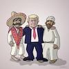 Cartoon: Trump and mexicans and muslims (small) by Rainer Demattio tagged amerika falsch fremdenfeindlichkeit freunde fuß intoleranz islam mexikaner mexiko muslime politik politiker präsident religion schuhe sombrero toleranz trump turban usa