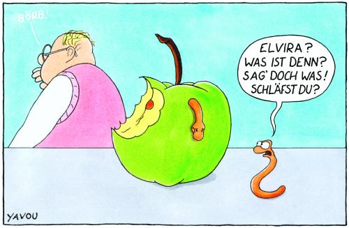 Cartoon: Elvira (medium) by Yavou tagged apfel,wurm,würmer,äpfel,obst,nahrung,essen,ernährung,biss,beißen,unfall