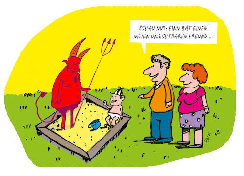 Cartoon: Der unsichtbare Freund (medium) by ichglaubeshackt tagged freund,unsichtbar,sandkasten,kinder,satan,teufel,finn,eltern