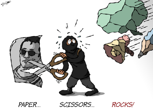 Cartoon: Paper Scissors Rocks! (medium) by cartoonistzach tagged samuel,paty,freedom,of,speech,expression,terrorism,resistance,protest,samuel,paty,freedom,of,speech,expression,terrorism,resistance,protest