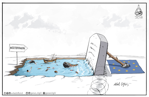 Cartoon: death in the mediterranean (medium) by Mikail Ciftci tagged war,refugee,mikail,death,mediterranean