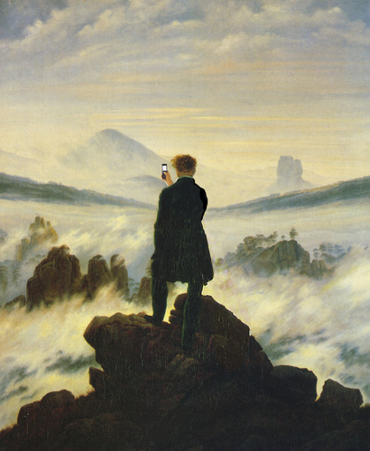 Cartoon: Smartphone über dem Nebelmeer (medium) by Kringe tagged smartphone,caspardavidfriedrich,romantik,nebelmeer