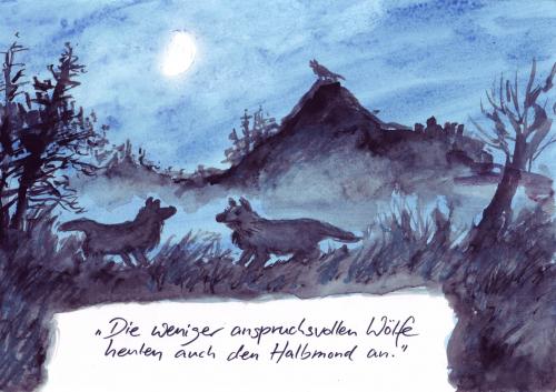 Cartoon: Halb (medium) by Bernd Zeller tagged wölfe,mond,halbmond,anspruch,mittelmäßig