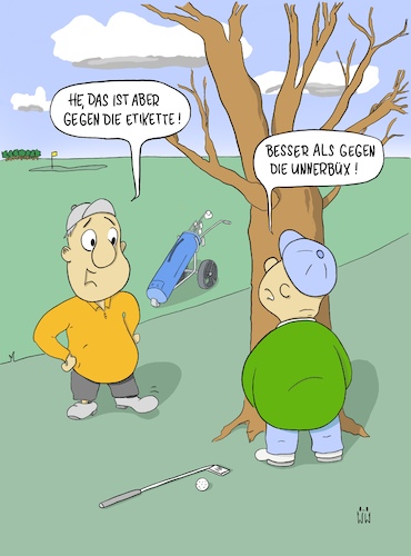 Cartoon: Unnerbüx (medium) by WiesenWerner tagged golf,pinkeln,etikette,baum,not,unterhose