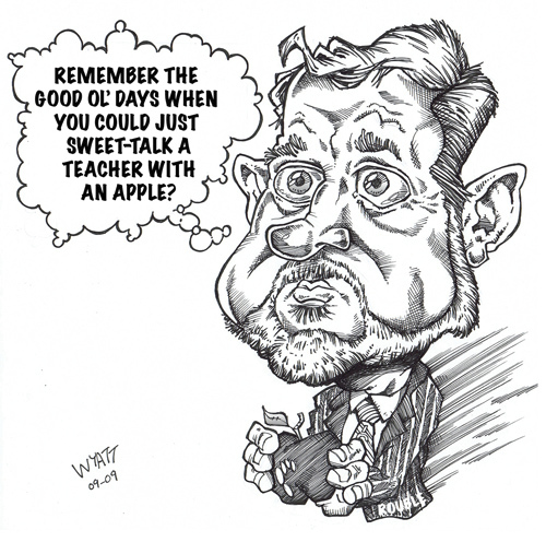 Cartoon: Aa apple for the teacher (medium) by wyattsworld tagged politics,canada,yukon,teachers