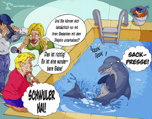 Cartoon: Delphin 2 (medium) by Charmless tagged delphin,delphintrainer,reporter,reporterin