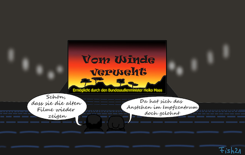 Cartoon: Impfen lohnt sich (medium) by Fish tagged maas,heiko,lockerungen,privilegien,impfen,geimpfte,sonderrechte,kino,vom,winde,verweht,senioren,alte,menschen,lockdown,grundrechte,impfzentrum,anstehen,filme