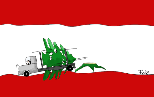 Cartoon: Libanon bankrott (medium) by Fish tagged bankrott,türkei,strom,generatoren,generatorenschiff,beirut,korruption,zeder,lastwagen,holz,abholzung