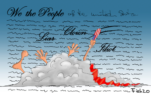 Cartoon: US Wahlkampf (medium) by Fish tagged usa,wahlkampf,trump,biden,schlammschlacht,prügelei,keule,lügner,idiot,clown,liar