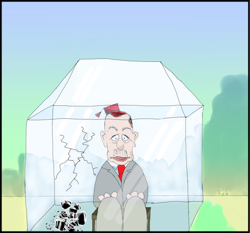 Cartoon: Wer im Glashaus sitzt (medium) by Fish tagged erdogan,peter,handke,nobelpreis,literatur,krieg,menschenrechte,völkermorg,bosnienkrieg,armenien