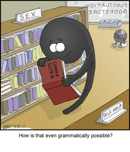 Cartoon: Comma (medium) by noodles tagged grammar,comma,bookstore,kama,sutra