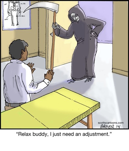 Cartoon: Grim Adjustment (medium) by noodles tagged death,reaper,chiropractor,adjustment