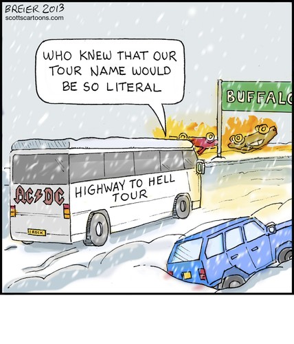Cartoon: Highway to Hell (medium) by noodles tagged buffalo,acdc,tour,bus,snow,fire