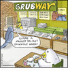Cartoon: Grubway (small) by noodles tagged subway,birds,grubs,maggots,noodles,fast,food