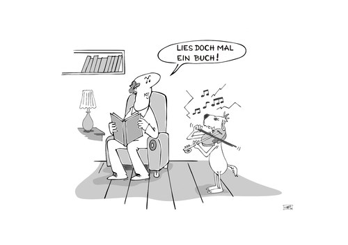 Cartoon: Lesen (medium) by Pinella tagged hund,buch,lesen,geige,musik